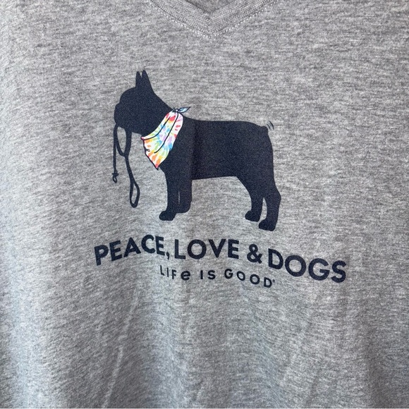 Life is Good Peace Love Dogs Crusher V-Neck Graphic Tee Gray Women’s XXL - Picture 3 of 5